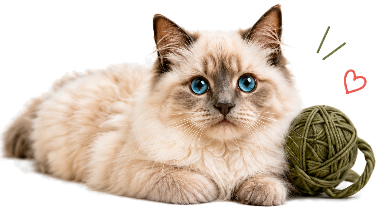 Ragdoll kitten with a yarn ball