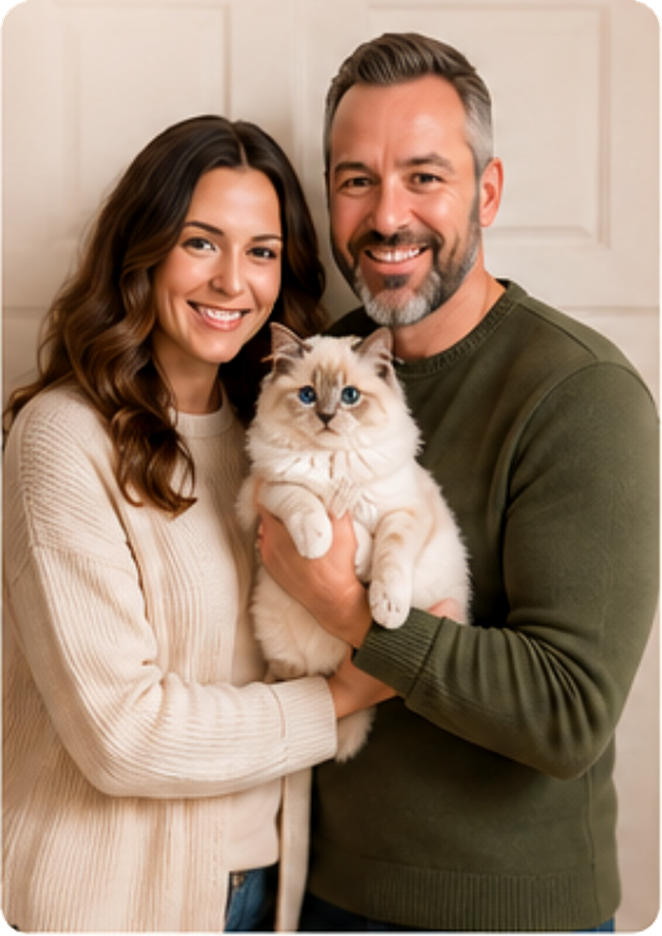 The Purrfect Match Co. family holding a Ragdoll kitten